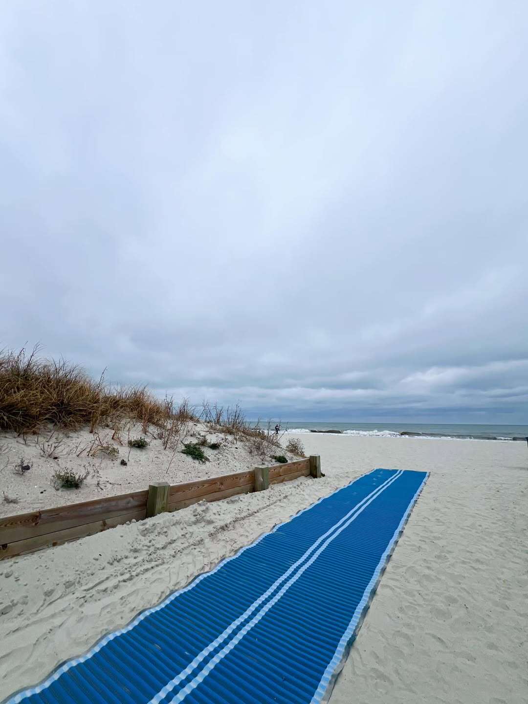 Blue Beach Matting extending to the end of the dunes on the beach